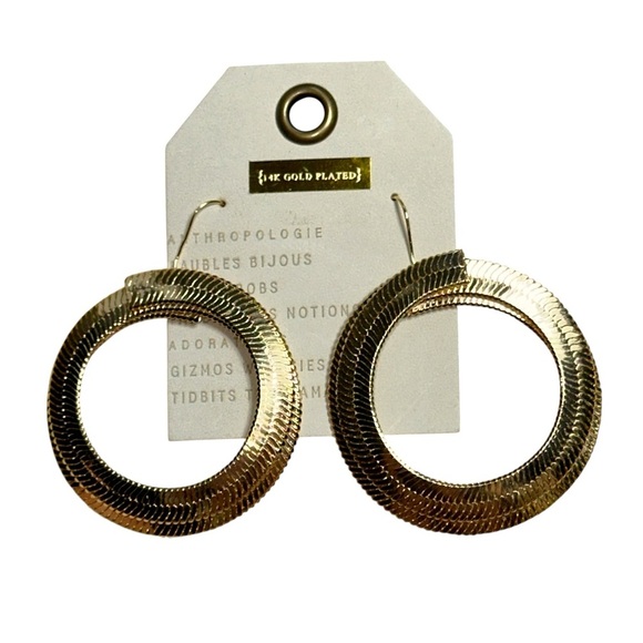 Anthropologie 14k Gold Plated Herringbone Swirl Drop Earrings - Picture 4 of 6